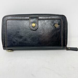 Pola Dark Brown Leather Wallet Clutch Star Moon Zip Around